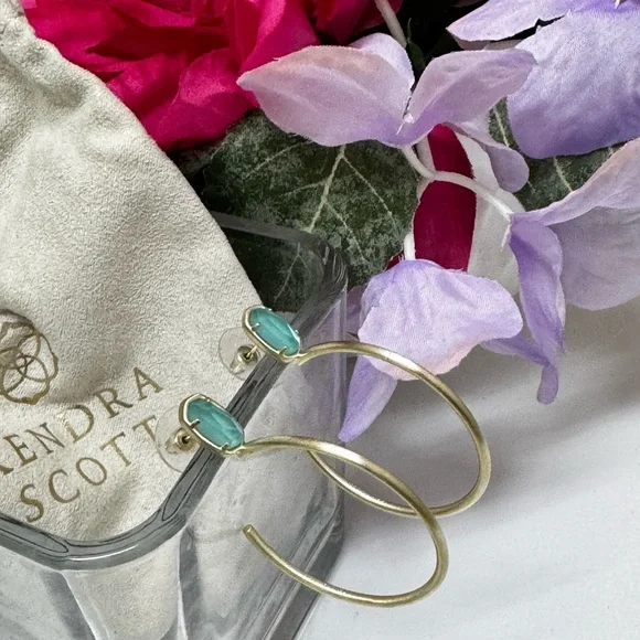 Kendra Scott, Small Pepper Gold Hoop Aqua Blue Illusion Earrings - Picture 4 of 7